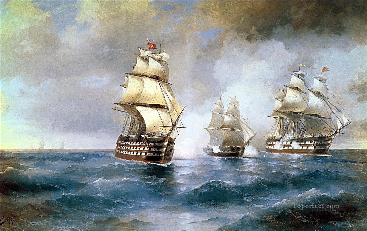 brig mercury attacked by two turkish ships Ivan Aivazovsky Oil Paintings